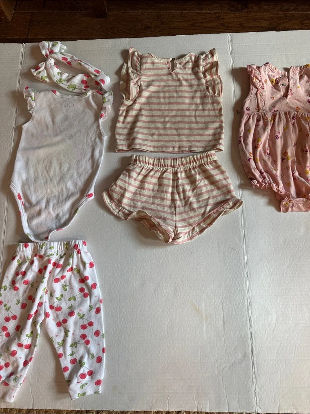 Chic Pea Pink & White Cherry Baby Matching Set Onsies romper &Cloud Island set